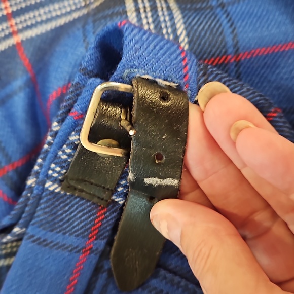 Blue plaid pleated skirt kilt pin accent adjustable sz. 12 wool custom made - Picture 10 of 12